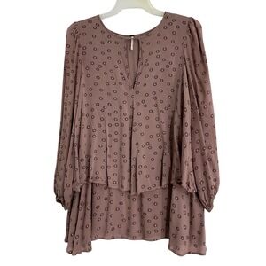 Free People‎ Floral Tiered Mini Dress Tunic Mauve Rose Long Sleeve Small